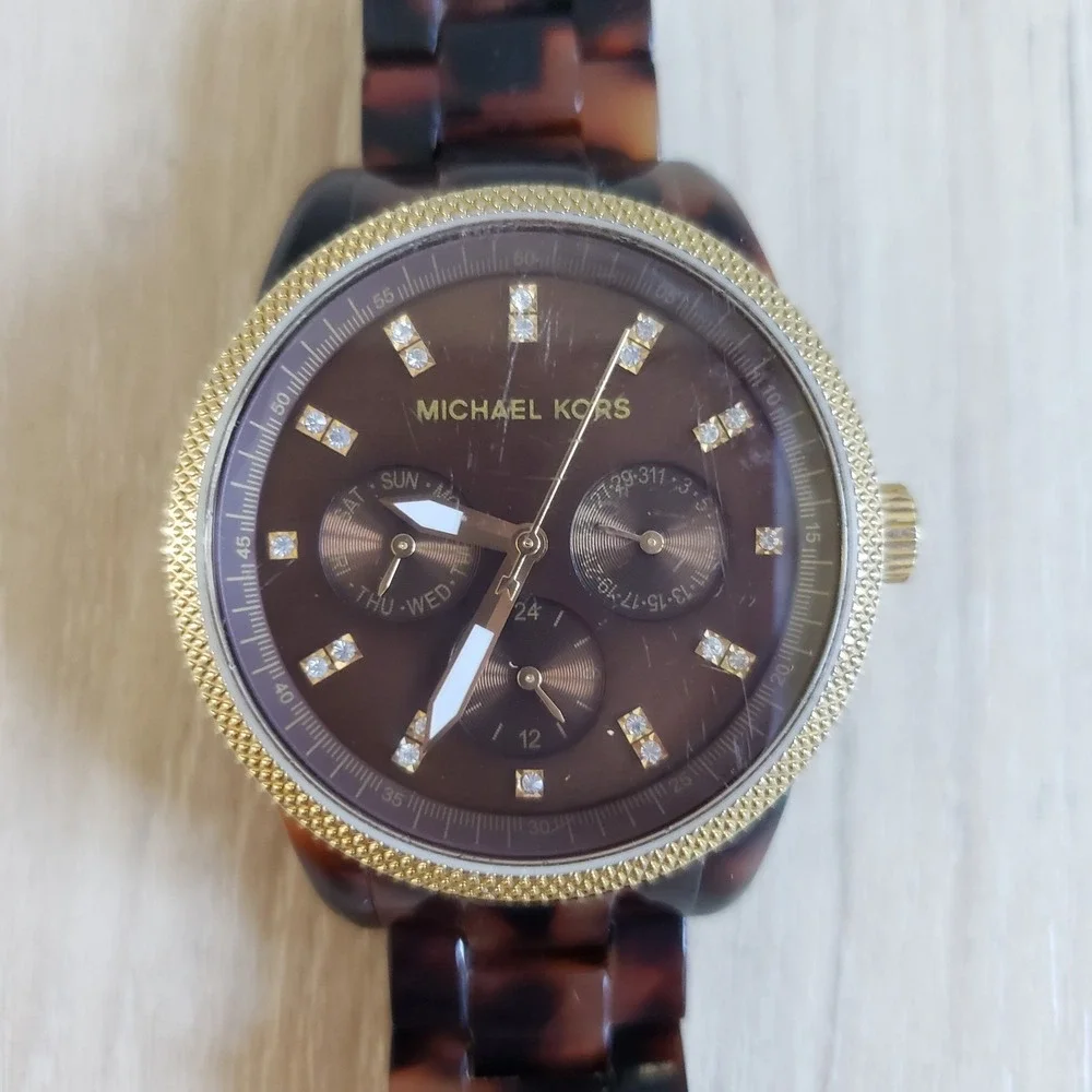 Michael Kors Watch Jet Set Tortoise Shell Ladies Brown Jewelry Swarovski Crystal